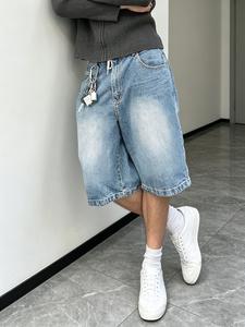 Men's Vintage Washed Seven-Eighths Jeans Shorts, Y2K Streetwear Style, Loose Fit, Summer & Fall Fashion, Perfect Gift for Him