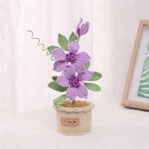 Lovely Simulation Crochet Flower with Pot for Home Desk Shop Decor