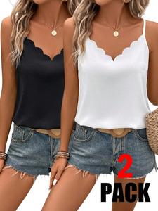 2-piece Women's Casual Elegant Loose A-Line Solid Camisole Set, Suitable for Daily Wear, Summer, Adjustable
