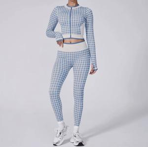 GetMod New Pattern Gym Set，Fashion High Waist Houndstooth Yoga Set #120-2
