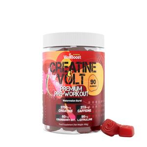 WellBoost Creatine Volt 90 Gummies – Creatine, Caffeine, L-Citrulline, Cranberry Extract, Watermelon Extract – Vegan, Sugar-Free, Watermelon Flavour – Energy, Endurance, Lean Muscle – 1 Month Supply
