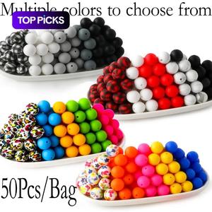 15mm Silicone Bead, 50pcs/set Round Beads, DIY Jewelry Making Supplies for Bracelet Necklace Earrings Pendant, Bead Mix