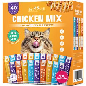 Creamy Lickable Cat Treats & Wet Squeeze 40 Tubes – Chicken Mix, Liquid Cat Snacks, Skin & Coat Care, Multivitamin Treats for Cats & Small Dogs