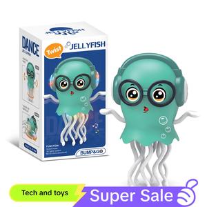 Electric Dancing Jellyfish Toy, LED Light & Music Features, Automatic Obstacle Sensor, Interactive Baby Tummy Time Playmate