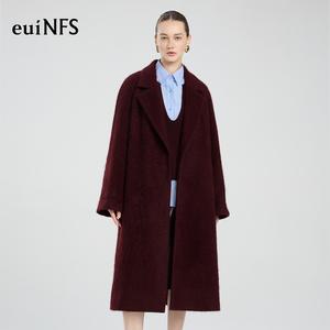 【euiNFS】Rich Burgundy Textured Wool Coat for Women | Oversized Minimalist Silhouette | Premium Fall/Winter Outerwear【E463076】