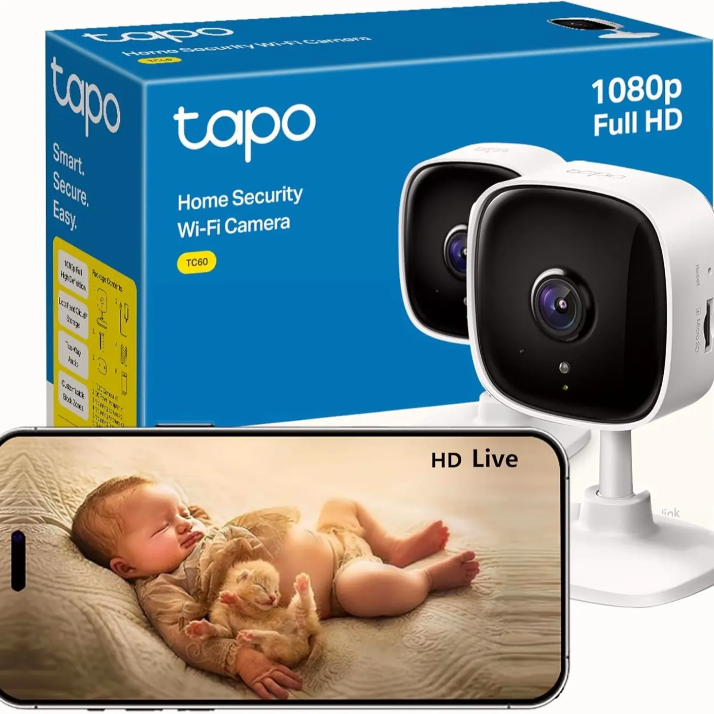 Tapo TC60 Indoor Camera - WiFi Security Camera with 2-Way Talk, Night Vision, and AI Detection for House and Office Security