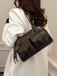 Women's Elegant Solid Color Shoulder Bag, Fashionable Pu Leather Bag for Daily Used, Casual Trendy Versatile High-quality Daily Commuting Bag, Casual Crossbody