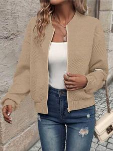 Women's Fall Winter New Jacket Long Sleeve Basic Fashion Outerwear Versatile Solid Color Zipper Casual Top, Stylish Ladies' Coat for Daily Wear Womenswear