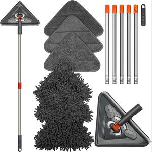 360° Rotatable Wall Cleaning Mop Set, 1 Set Long Handle Floor Mop with 6 Counts Replacement Mop Cloth, Household Rotating Cleaning Tool for Home Kitchen Bathroom Interior, Cleaner