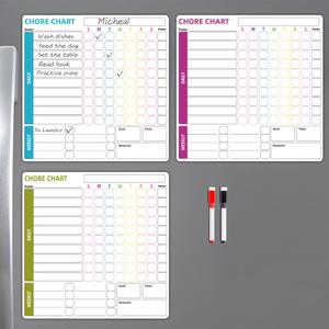 Magnetic Chore Chart, 3 Counts/set Refrigerator Chore Chart with 2 Counts Whiteboard Pen, Household Weekly Planner, Daily Planner, Office Stationery & Supplies, Chalkboard Calendar