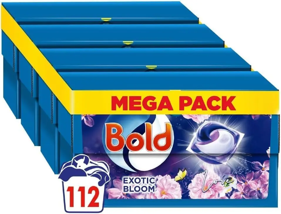 All-in-1 PODS Laundry Detergent Washing Liquid Tablets/Capsules, 112 Washes (4x 28), Stain Remover For Clothes, Exotic Bloom, For Brilliant Clean With Built-In Fabric Softener