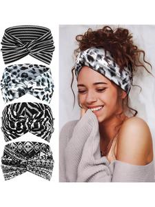 4pcs Women's Fashionable Headband Elastic Non-slip Cross Wide Headband, Sweat-absorbing Sports Gym Wrap Headband, Suitable for Yoga Gym, Running, Party Occasions, Girls Return To School Season Accessories .