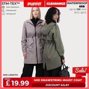 [Clearance]PUFFIT STM-TEX Mid Length Waterproof Raincoat With Drawstring Waist,Against Heavy Rain,Waterproof,Outdoor Hiking,Mid-Long Length Styles Raincoat Outdoor Lightweight Sports Jacket Hoodie,Spring Jacket,Dog Walking,School Running,Football Mum
