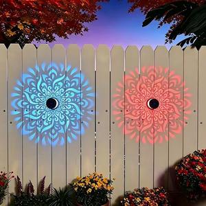 2-Pack Solar Mandala Projector Wall Lights, Waterproof Metal Fence Light, Outdoor Decorative Lights, Outdoor Decor for Garden, Patio, Backyard, Courtyard