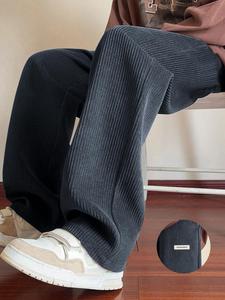 Men's Solid Color Patched Pocket Drawstring Waist Corduroy Pants, Loose Casual Comfy Elastic Waist Straight Leg Trousers for Fall & Winter, Men's Bottoms for Daily Wear