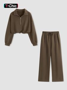 2-Piece Set Women's Collared Half-Zip Long-Sleeve Sweatshirt & Casual Pants | Euro-American Casual Style | Comfortable & Loose Fit | Ideal for Spring & Autumn Daily Outings