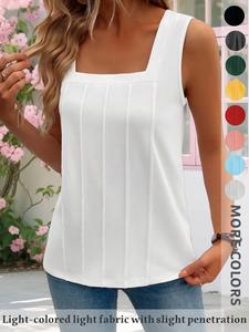 Summer Women's Plain Color Sleeveless Top, Elegant Fashion Square Neck Blouse, Daily Wear Date Night
