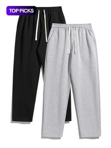 Men's Solid Thermal Lined Drawstring Waist Pants, Casual Comfy Regular Fit Straight Leg Trousers for Fall & Winter, Men's Bottoms for Daily Wear, Boyfriend Sweatpants Trend, Trousers for Men