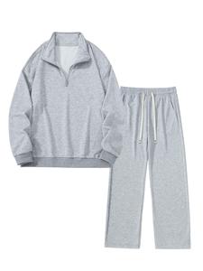 Men's Solid Zip Up Sweatshirt & Pants Two-Piece Set, Casual Long Sleeve Top & Trousers for Spring & Fall, Men's Two-piece Outfits for Daily Wear