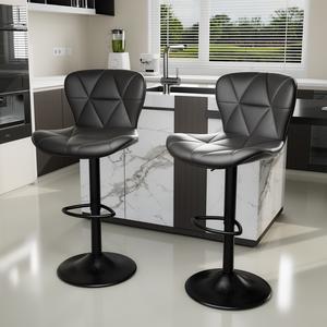 Modern Bar Stools Adjustable Faux Leather Upholstered Swivel Bar Stools, Counter Height Bar Chairs with Back for Kitchen Island, Black