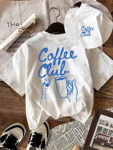 Women's Coffee Cup & Hand Print Round Neck Tee, Casual Short Sleeve T-shirt for Summer, Ladies Clothes for Daily Wear, Top