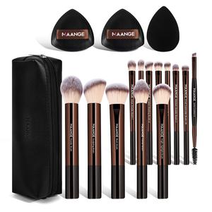 Makeup Tool Set (13 Counts Makeup Brushes & 2 Counts Air Cushion Puffs & 1 Count Makeup Bag & 1 Count Beauty Sponge), Professional Makeup Tools for Women, Cosmetics, Coffee Brown, Makeup Brush Full Set, Travel Makeup Bag, Makeup Brush Kit