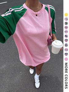 Women's New Colorblock Casual Sports Loose Short Sleeve T-Shirt, Fashionable Trendy Youthful Outdoor Comfort Travel Fit, Athletic Style Activewear