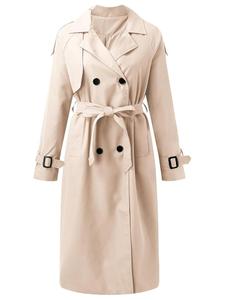 Women's Solid Button Front Belted Trench Coat, Casual Raglan Sleeve Lapel Neck Long Coat for Fall & Winter, Women's Clothing for Daily Wear, Winter Coats