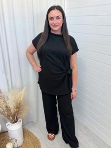 Findfashion Womens Ladies Cheesecloth Tie Knot Top and Trousers Co-Ord Set