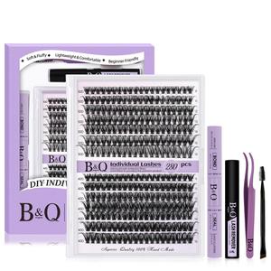 B&Q Lash Extension, 280pcs Eyelash Kit 30D+40D 9-16 Mixed Lash Clusters with Bond & Seal Individual Lashes Kit DIY (KIT, 30D+40D-D-9-16MIX)