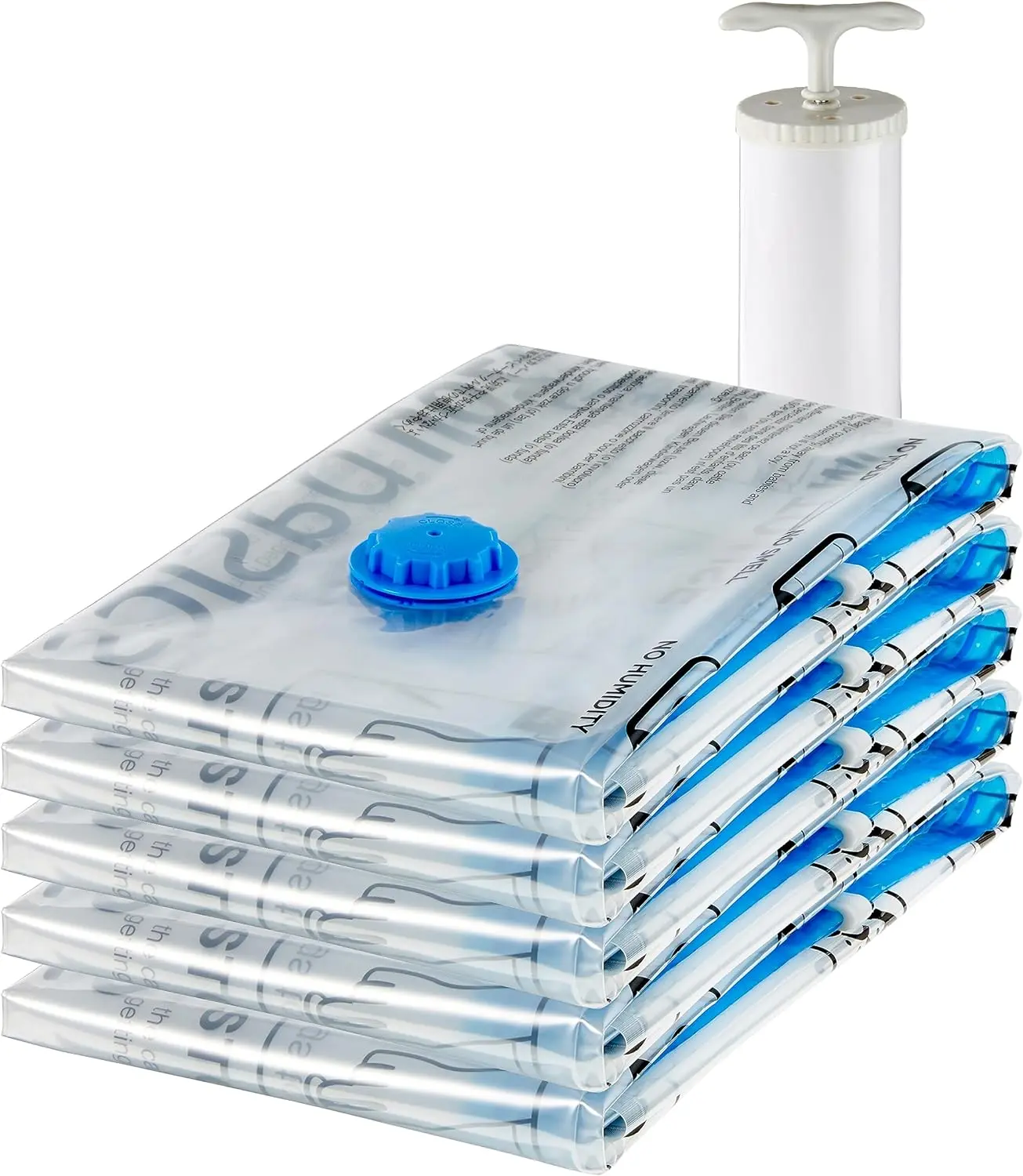 Large Vacuum Compression Storage Bags with Airtight Valve & Hand Pump – 5-Pack, Clear, Ideal for Clothes, Towels & Linens, Space-Saving & Durable