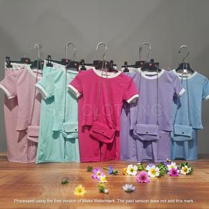 [SCL Clothing] Girls Loungeset 3PC Co-Ord T-Shirt & Trouser Casual Outfit with White Trim & Matching Bag Airport Holiday Casualwear (Ages 3-14 Yrs)