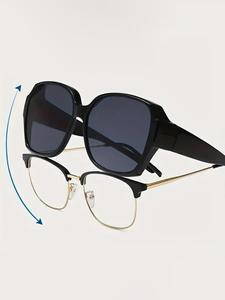 Unisex Minimalist Fit-over Thin Sunglasses, Trendy Vintage Modern Frames Sunglasses, Lightweight Durable Square Frames Sunglasses for Men, Modern Fashion Cool Accessories for Outdoor Activities, Adjustable Sunglass, Classic Shades