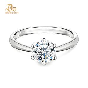 Delzzad S925 1-2ct Round VVS Synthetic Moissanite Classic Six-Prong Ring Wedding Promise Ring Band Birthday Anniversary Mother's Day Gifts for Her