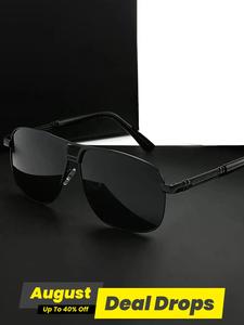 Men's Square Aviator Frames Trendy Styling Polarized Sports Sunglasses, Classic Aviator Sunglasses, Trendy Shades, Sun Protective Sunglasses, Trendy Casual Top Bar Design Black Eyeglass for Everyday Use, Fashion Modern Accessories for Outdoor Activities