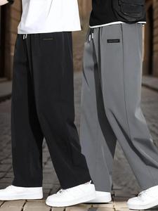 Men's Letter Tape Side Stripe Drawstring Waist Pants, Casual Breathable Quick Drying Straight Leg Trousers for Summer, Men's Bottoms for Daily Wear