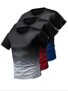 Men's Ombre Print Short Sleeve Tee, Breathable Quick Drying T-shirt for Gym Workout Running, Casual Comfy Top for Summer