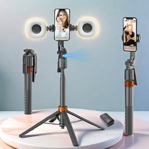 360° Rotatable Selfie Stick Tripod, Rechargeable Smart Face Tracking Tripod with 2 Fill Lights, Auto Face Tracking Phone Holder for Vlog, Live Streaming, Smartphone Camera Accessories, Remote Tripod, Selfie Stand