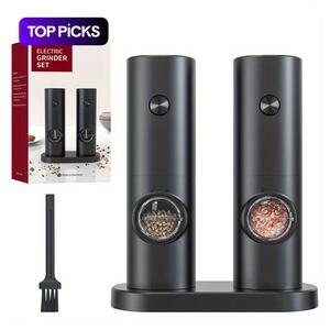 Kitchen Electric Grinder Set without Battery, 1 Piece Battery Powered Led Light Adjustable Salt and Pepper Grinder with Storage Base and Cleaning Brush, Fathers Day Gift, Kitchen Accessories, Kitchen Seasoning Utensils, Kitchen Set, Gadgets for The Home