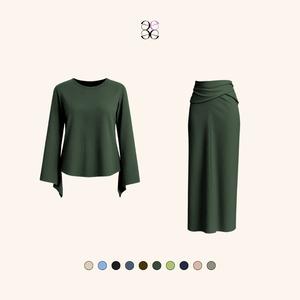 Tie Wrap Skirt With Crew Neck Top