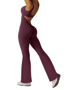 Women's Solid U Neck Flare Leg Sports Jumpsuit, Casual Comfy Breathable Sleeveless Jumpsuit for Yoga Gym Workout, Ladies Sportswear for All Seasons, Sporty Comfy Jumpsuit