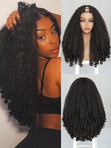 20 Inch Long Coily U Part Wigs for Women, Gorgeous Fluffy Wigs without Bangs for Valentine's Day Gift, Synthetic Full Machine Wigs for Party, Daily Use