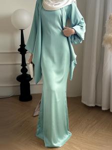 Two-Piece Set Women's Plain Lantern Sleeve Asymmetrical Hem Belted Abaya & Tank Dress Islamic Set, Modesty Muslim Clothing, Modest Muslim Clothing, Modest Style, Modest Casual Two Piece Outfits for Daily Outdoor Wear, Ladies Clothes for All Seasons