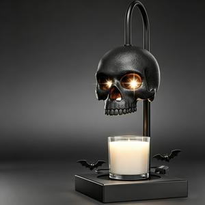 Skull Candle Warmer Lamp with Timer & Dimmable, Height Adjustable Gothic Wax Warmer for Jar Candles & Wax Melts, Ideal Gift for Gothic Lovers, Witches, Friends, Sisters & Women, Spooky Home Decor with 2 GU10 Bulbs, Interior Decoration Accessories