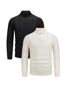 Men's Solid Color Twist Textured High Neck Pullover, Casual Slim-fitting Long Sleeve Jumper for Fall & Winter, Men's Knitwear for Daily Wear