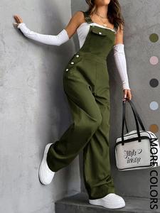 Women's Plain Pocket Overalls, Casual Comfy Overalls for Daily Wear, Ladies Clothes for All Seasons, Womenswear