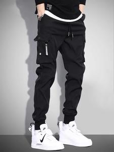 Men's Solid Color Flap Pocket & Slant Pocket Design Drawstring Waist Cargo Pants, Loose-Fitting Casual Comfy Jogger Pants for Fall & Winter, Men's All-Match Trousers for Daily Wear