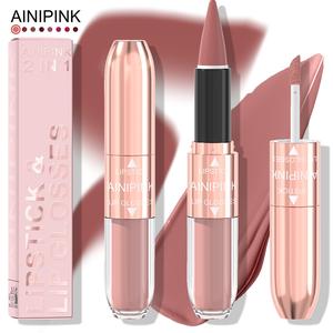 Ainipink 1pc Cone Soft Matte Lipstick & Lip Gloss Combo, Waterproof Sweatproof Matte Finish, Velvet Texture Smooth Application