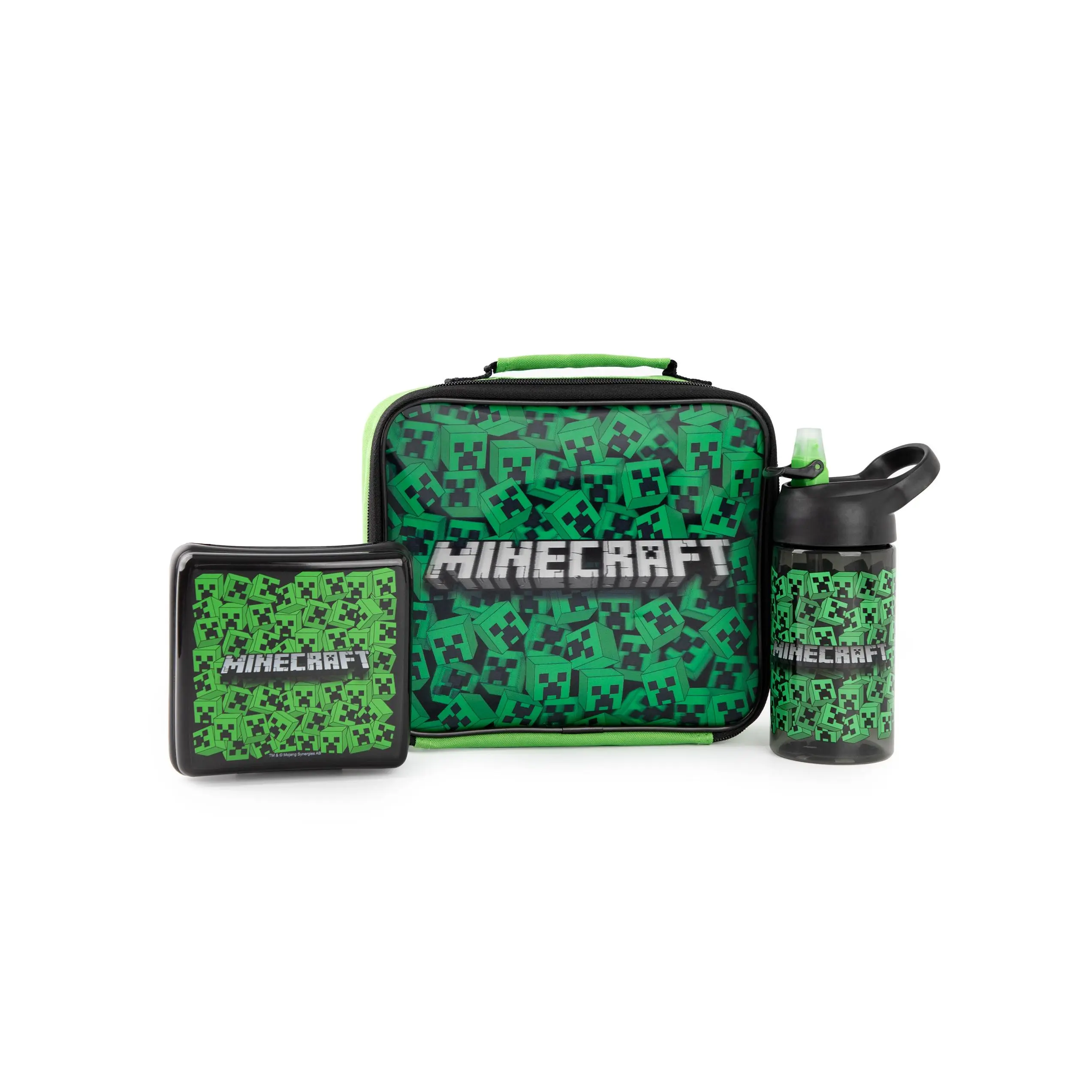 Vanilla Underground x Minecraft Boys Green Creeper Lunch Bag Bottle and Snack Pot (One Size)