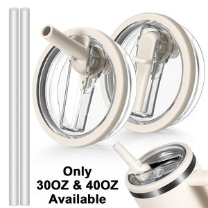 Tumbler Flip Straw Lid Replacement, 2 Counts Spill Proof Splash Resistant Tumbler Lids with 2 Straw, Silicone Reusable Leak Proof Tumbler Cover for Stanley Cup Accessories